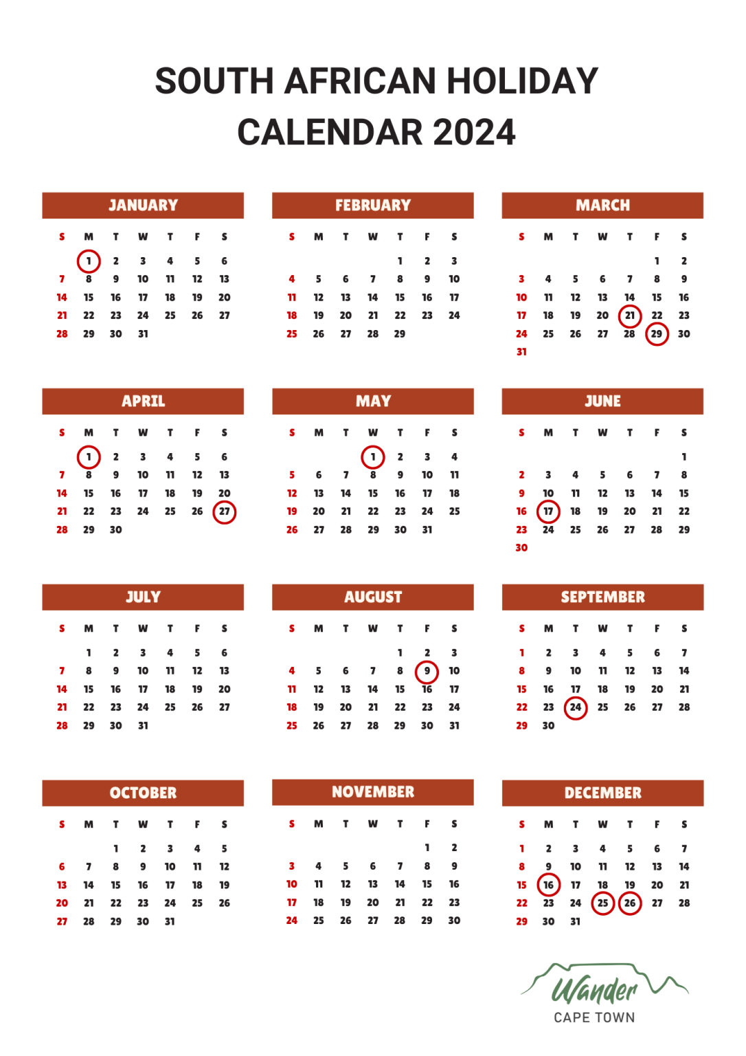 Guide to public holidays in South Africa for 2024 - Wander Cape Town